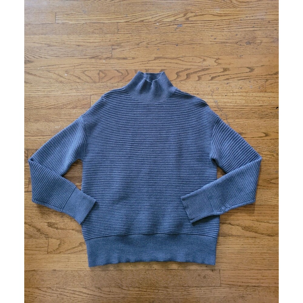 Theory Womens Gray Wool Mock Neck Ribbed Knit Sweater Size Medium